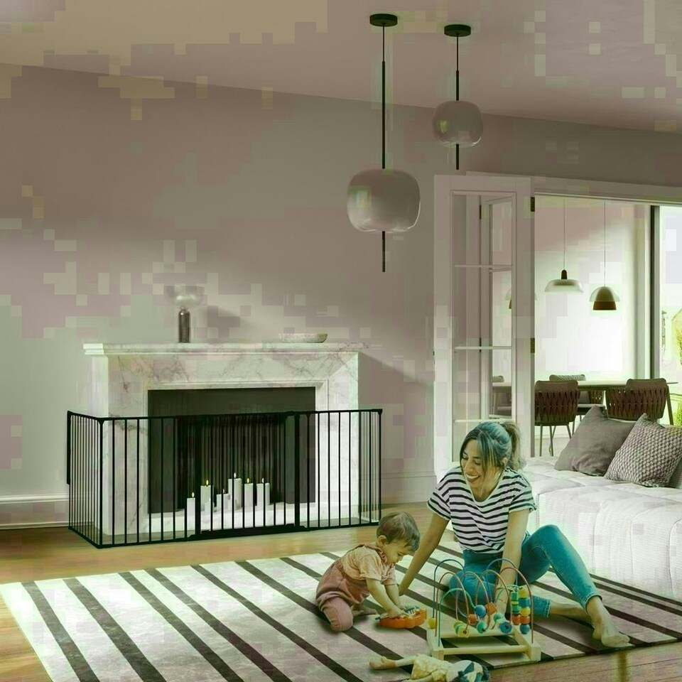 image 1 of Safetots Multi Panel Fire Surround, 38cm Deep x 138cm Wide, Black, 70cm Tall, Child and Pet Safety, Baby and Toddler Fire Guard