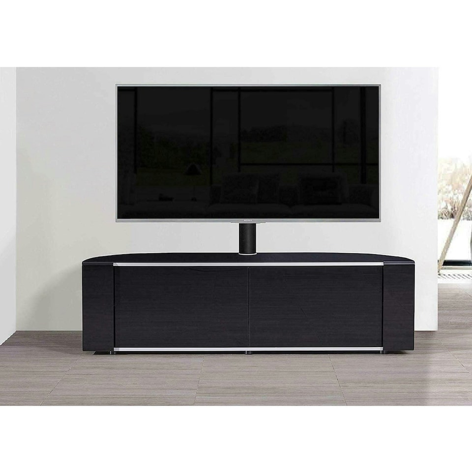 image 1 of MDA Designs Sirius 1600 Cabinet with BeamThru Remote-Friendly Gloss Black with Black Trims for Flat Screen TVs up to 65" with Mounting Arm | Black | 1