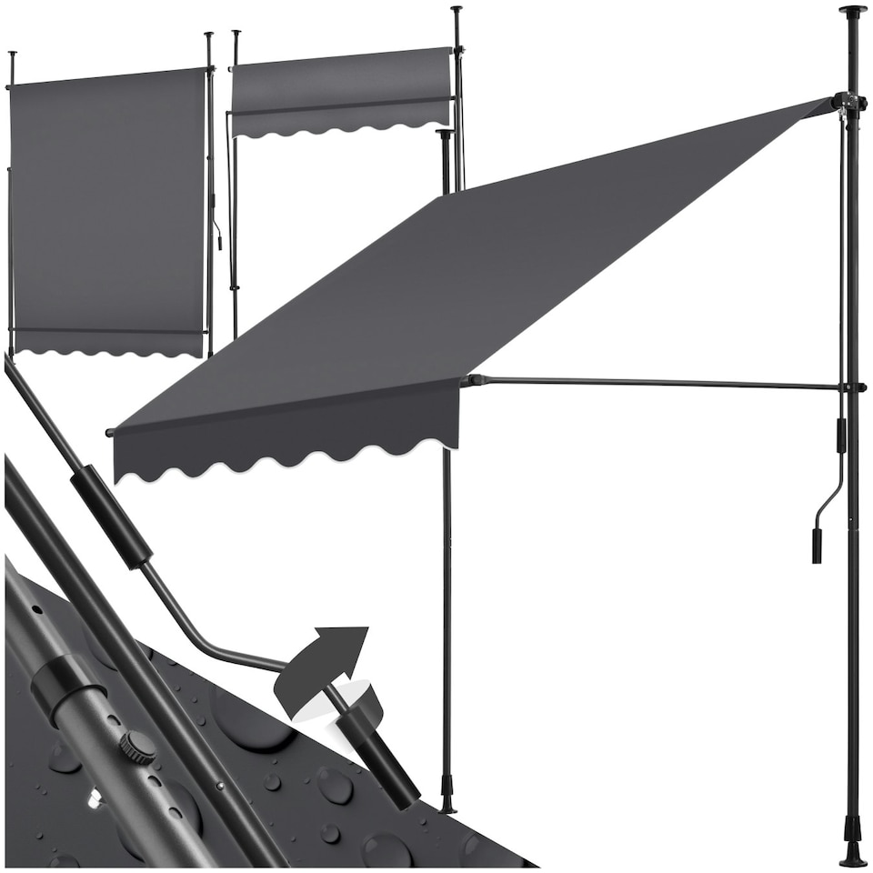 image 1 of Awning with hand crank - pressure fitted , height adjustable Black | Grey | 180 x 150 cm