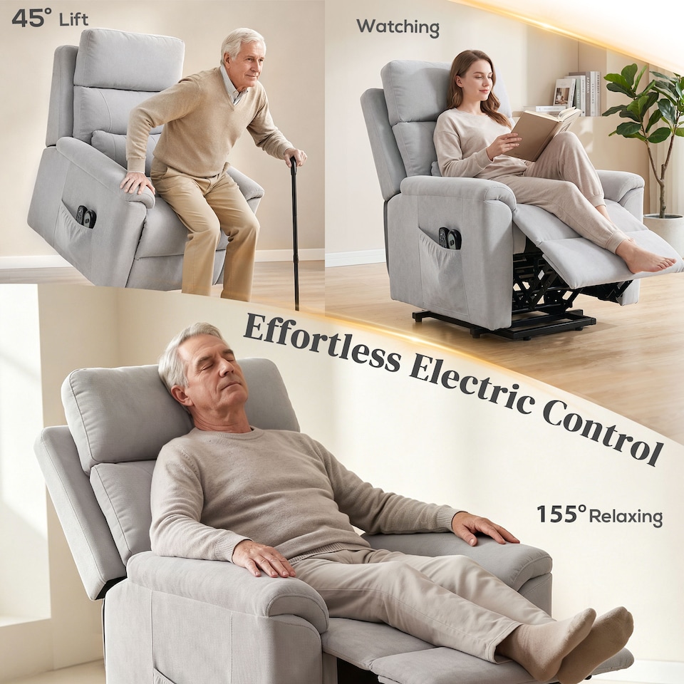 image 1 of HOMCOM Power Lift Recliner, Lift Chair with Massage and Heat, Light Grey