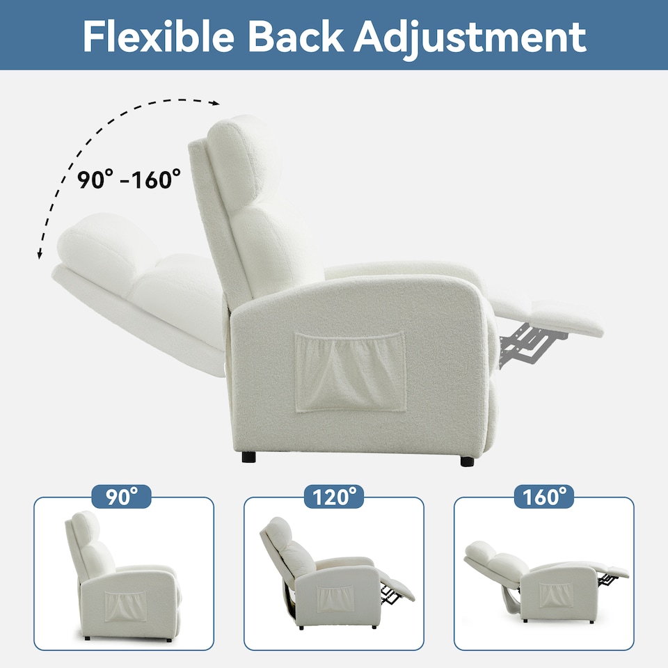 image 1 of MCC Direct Push Back Chair Teddy Fur Fabric Reclining Pushback Armchair Sofa