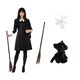 image 1 of Witch Costume - 4 Pcs - Collared Dress, Broom, Cat Toy & Hair Bow | Black | M