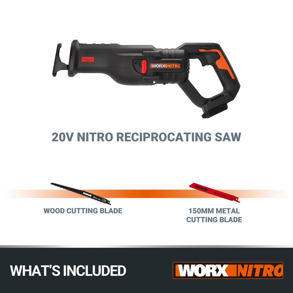 image 1 of WORX 20V Cordless Brushless Reciprocating Saw with Quick blade change system (BARE TOOL) WX516.9