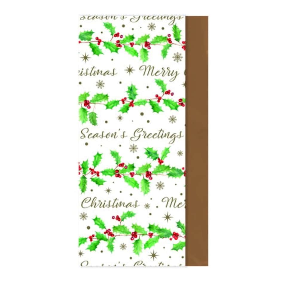 Holly Season's Greetings Christmas Tissue Gift Paper - Pack of 8