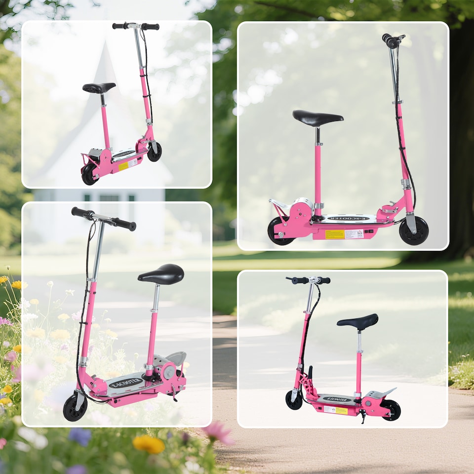 image 1 of HOMCOM Foldable Powered Scooter with Adjustable Seat, Brake | Pink