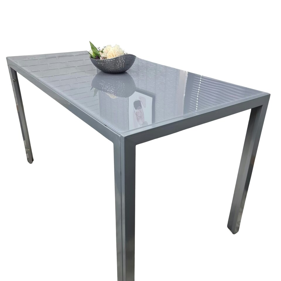 image 1 of Dining Table Grey Glass Kitchen Place for 4 Seats, Dining Table Only (Grey H 75 x L 120 x W 70 cm) Grey