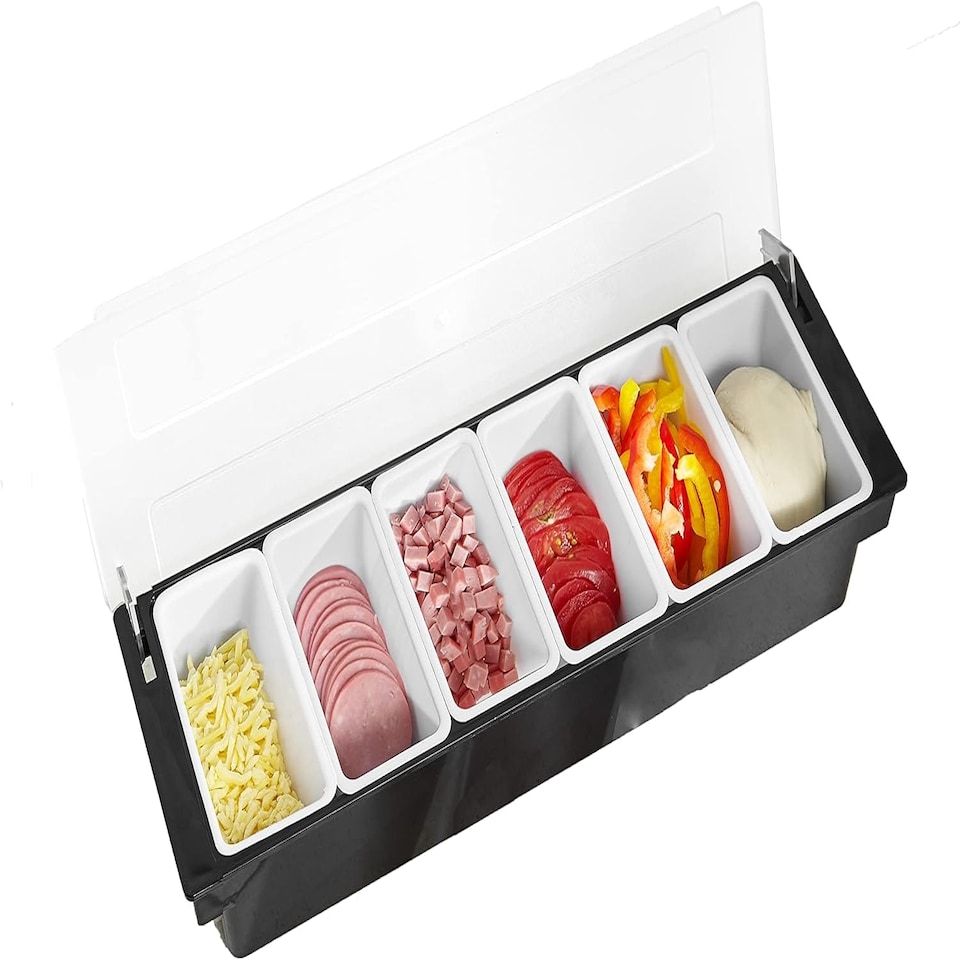 image 1 of 6 Compartment Trays Detachable Pizza Topping Station Reusable Container