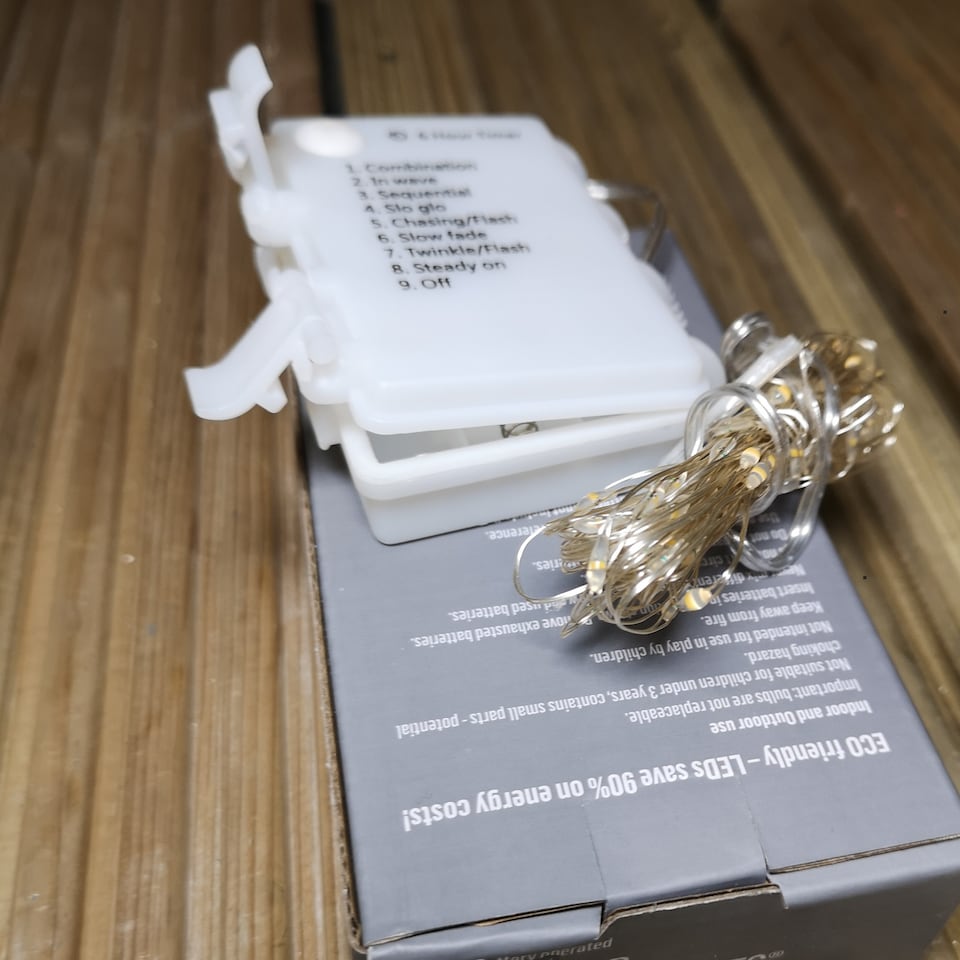 image 1 of 100 LED 5m Premier MicroBrights Indoor Outdoor Christmas Multi Function Battery Operated Lights with Timer on Pin Wire in Cool White