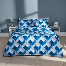 OHS Reversible Coverless 10.5 Tog Soft Plush All Year Round Duvet Cover and Pillowcase Bedding Set Blue | Navy Abstract | Double