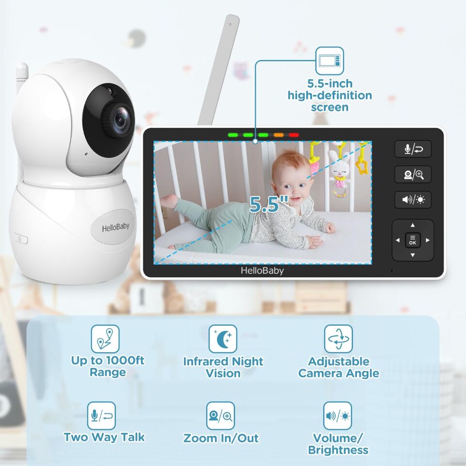 image 1 of HELLOBABY HB6082L 5.5 Inch LCD Display Baby Monitor - White