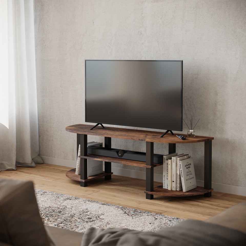 image 1 of URBNLIVING Wide TV Unit Stand S-Tube Entertainment Centre with Storage Shelf, Modern Living Room Cabinet | Bronze | Rustic Brown | One Size | 1