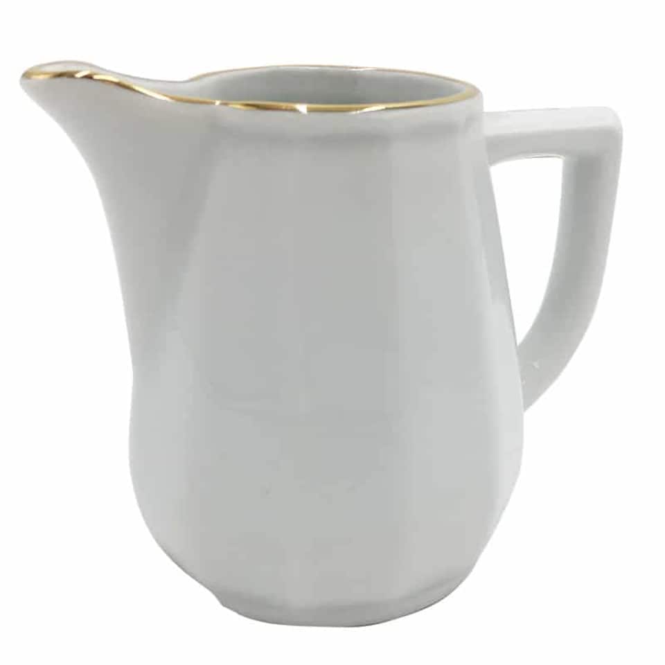 Cream/Milk Jug: 200ml Apilco Bistro Jug, White with Gold Band