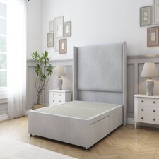 Sloomy Devonshire Silver Naples Divan Bed Base No Drawers With 54 Inch Wingback Headboard | Silver | Silver | King | 1
