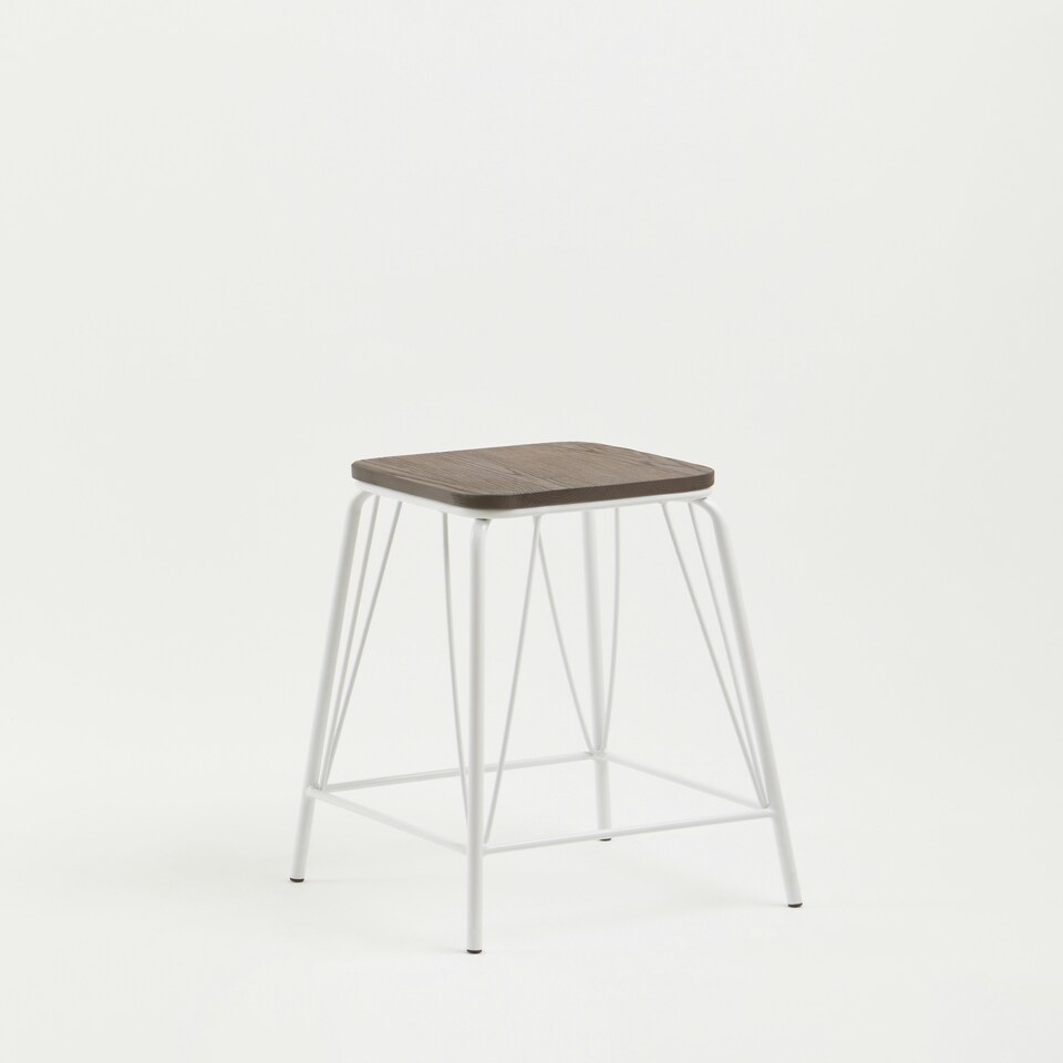 image 1 of Interiors by Premier White Metal and Elm Wood Stool, Large Square Stool, Accent Wooden Bar Stool for Home Bar