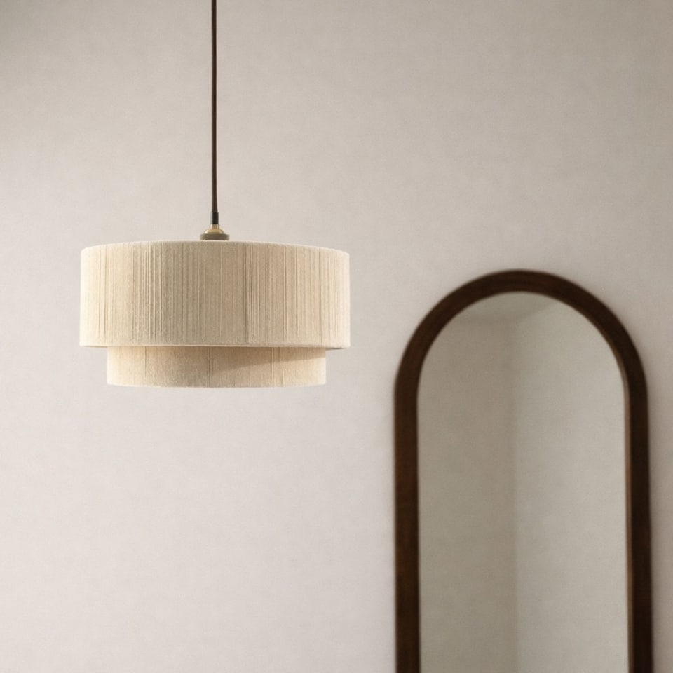image 1 of CGC Savina Cream Fine Cotton String Large Two-Tier Drum Lampshade