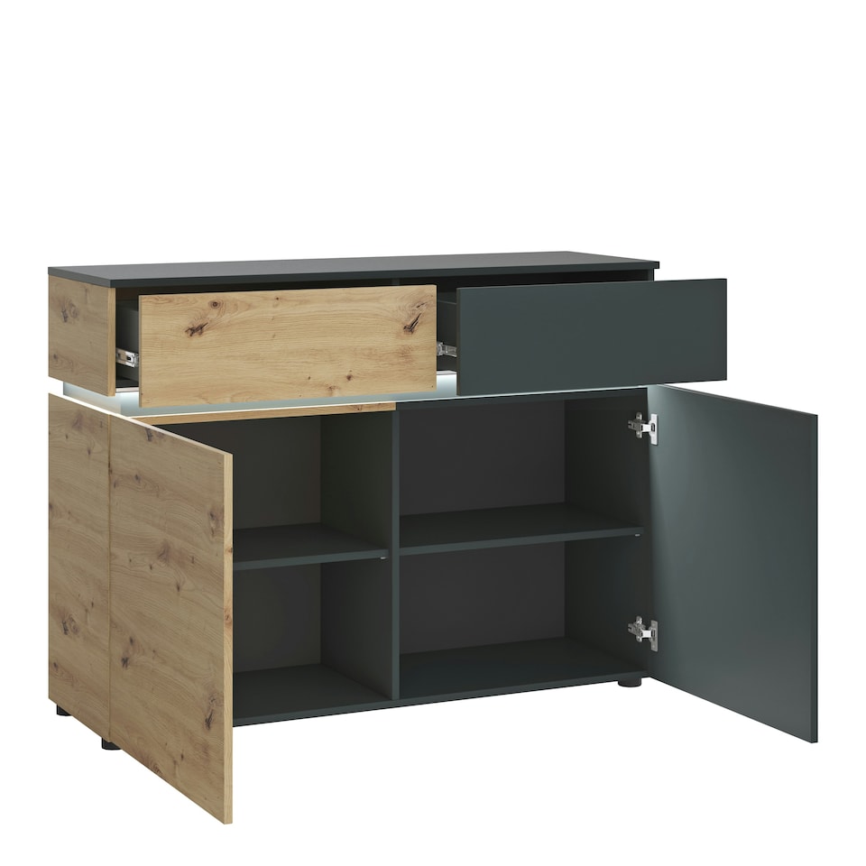 image 1 of Luci 2 Door 2 Drawer Cabinet (including LED lighting) in Platinum and Oak