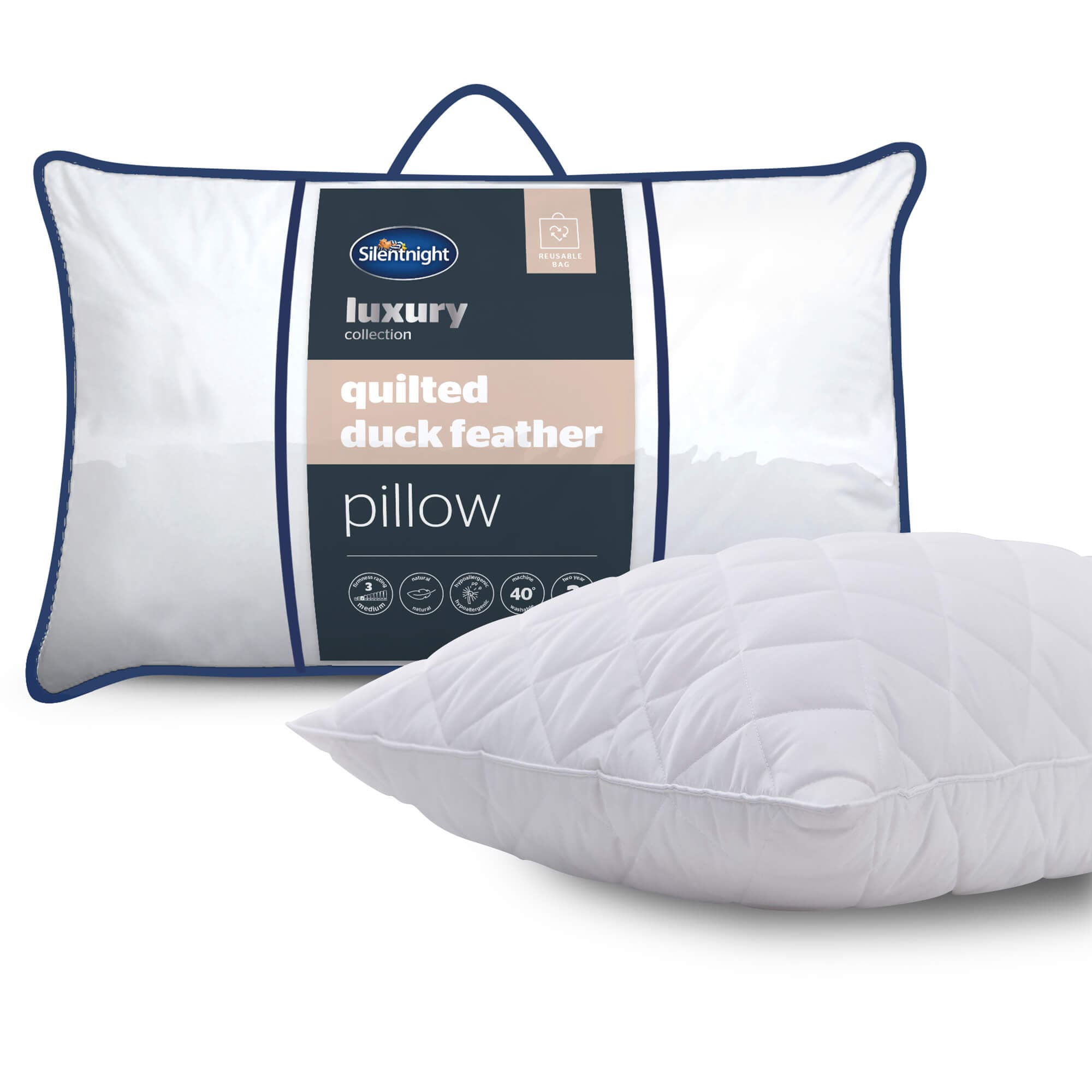Silentnight Quilted Duck Feather Luxury Bed Pillow, Naturally Breathable