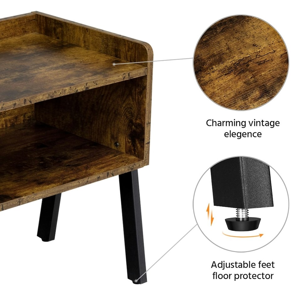 image 1 of Yaheetech 2pcs Industrial End Tables with Storage Compartments