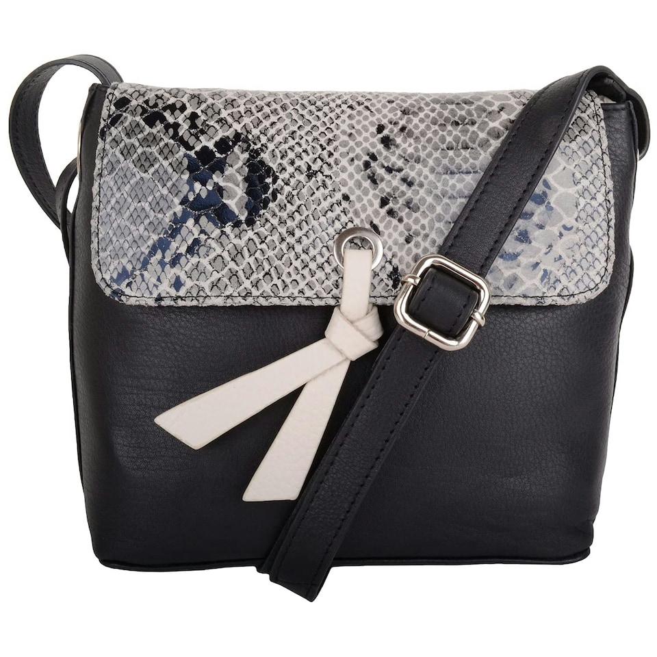 image 1 of Womens Premium Soft Genuine Leather Two Tone Cross Body Shoulder Bag - Black / Foil Grey | Taupe/Burgundy