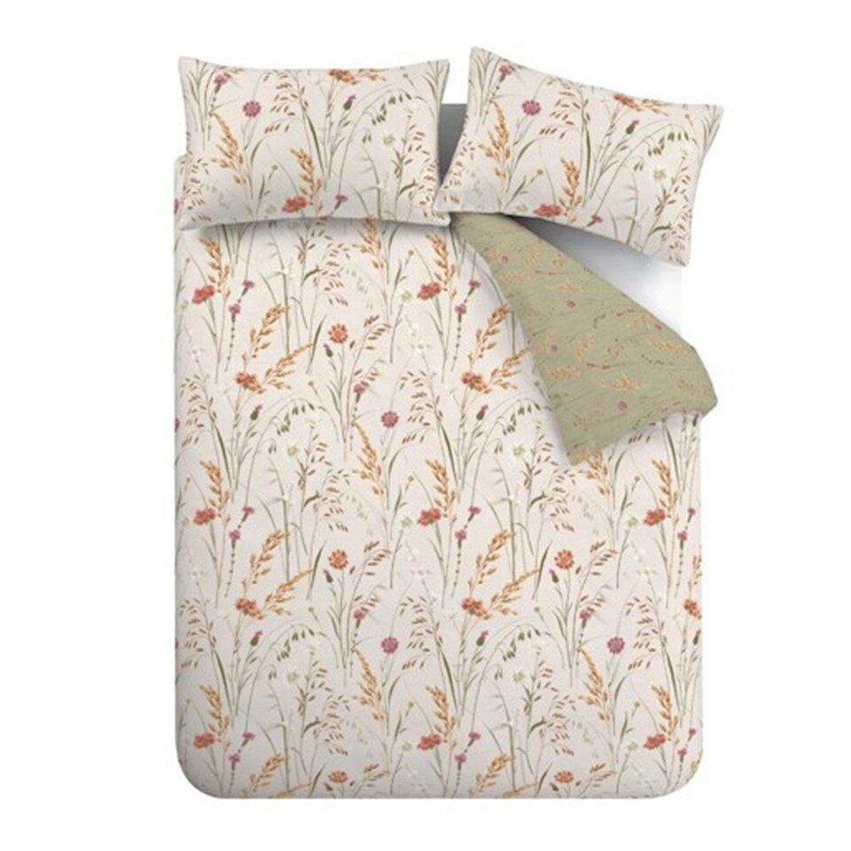 image 1 of Catherine Lansfield Brushed Grasmere Floral Cotton Reversible Duvet Cover Set Green | Green | Single