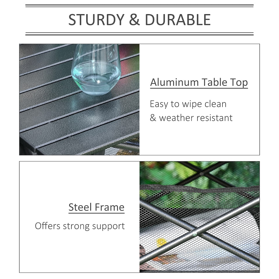 image 1 of Outsunny 70cm Aluminum Roll Top Table w Mesh Bag Camping Outdoor Dining Foldable w Steel Frame Picnic Lightweight Hiking Furniture Desk, Black