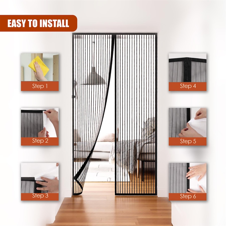 image 1 of GEEZY Set of 2 Magnetic Fly Door Screen 90x210cm Black