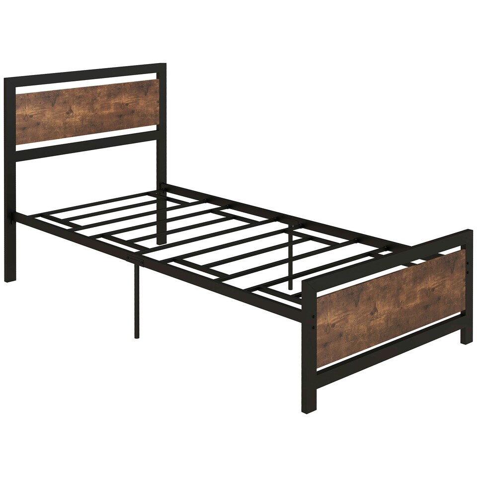 image 1 of HOMCOM Single Size Metal Bed Frame w/ Headboard & Footboard, 97x195x103cm