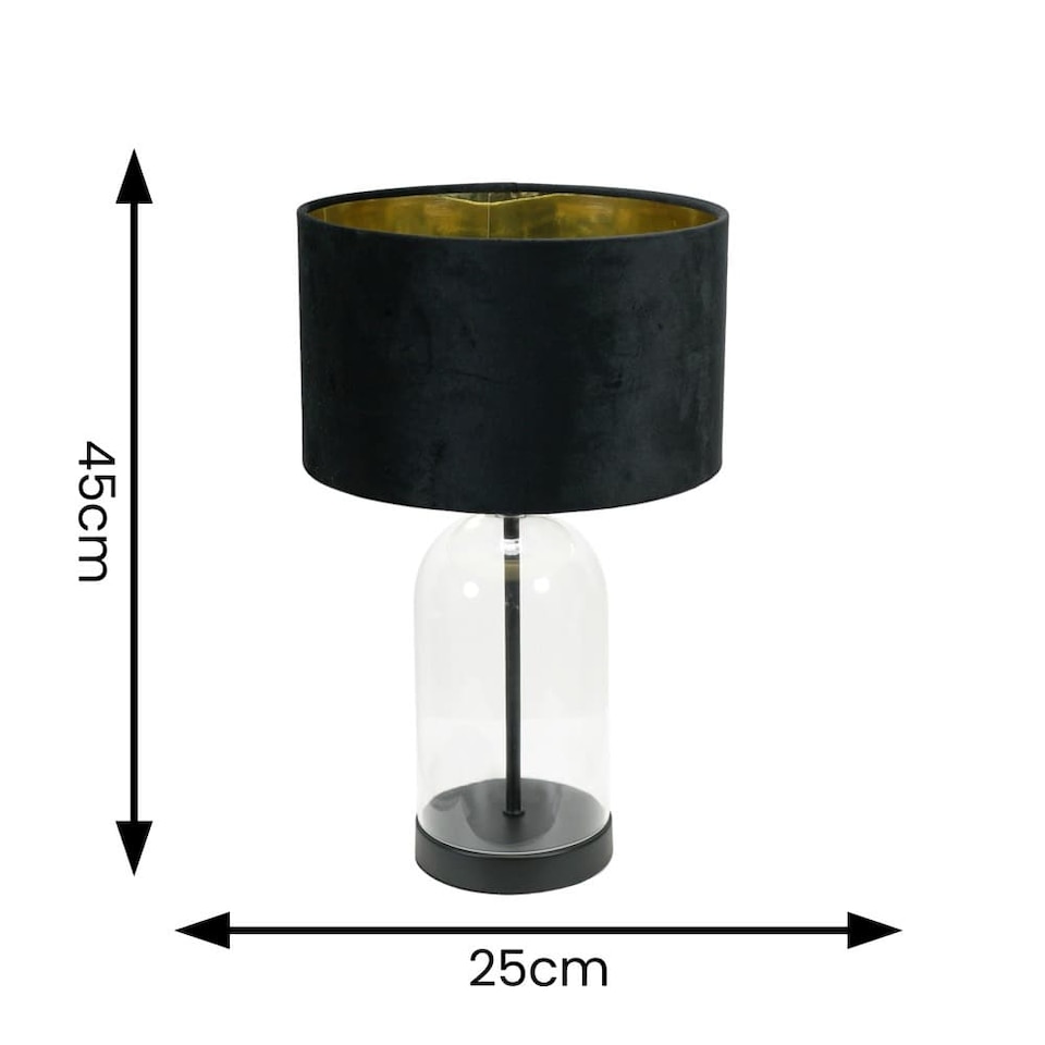 image 1 of ValueLights Jessy Glass Black Table Lamp Black Velvet Gold Inner Shade | Clear