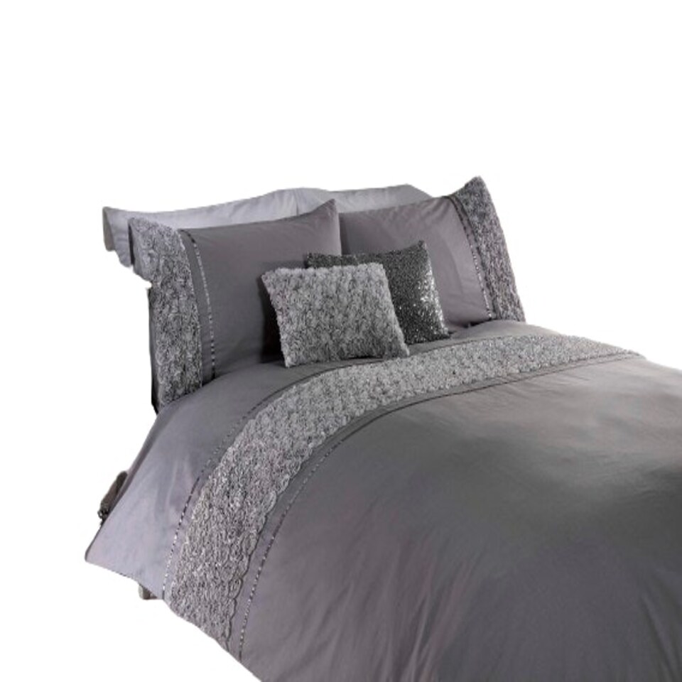 image 1 of Limoges Polycotton Floral Duvet with Pillowcase | Grey | Super King | 1