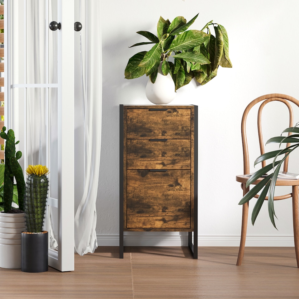 image 1 of HOMCOM Bedroom Chest of Drawers, Industrial 3-Drawer Dresser, Storage Drawers Unit with Metal Frame for Living Room, Rustic Brown