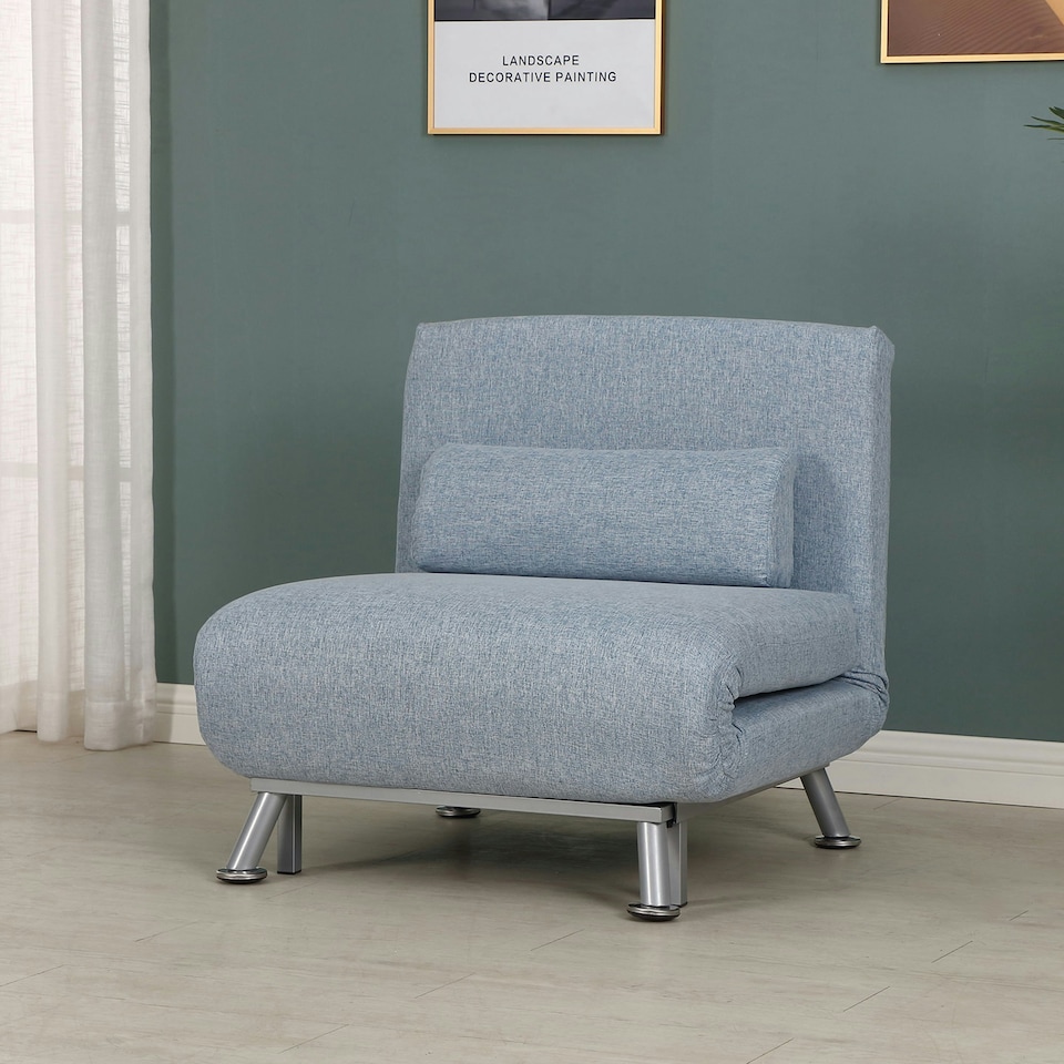 image 1 of HOMCOM Single Folding 5 Position Convertible Sleeper Sofa Bed Blue