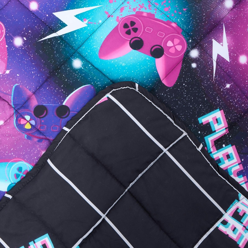 image 1 of OHS Kids Gaming Print Quilted Sensory Weighted Blanket 3kg, 100x150cm - Black