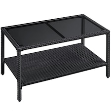 Yaheetech Wicker Coffee Table with Tempered Glass Top Black