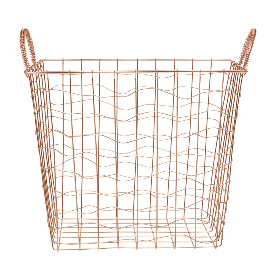 image 1 of Interiors By Premier Stylish Copper Plated Basket, Functional Wireframe Basket For Kitchen, High Quality Contemporary Basket Gold