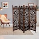 image 2 of 4 Panel Heavy Duty Carved  Screen Wooden Lotus Design Room Divider Dark Brown 200 x 180 cm | Brown | Dark Brown | 200 x 180 cm