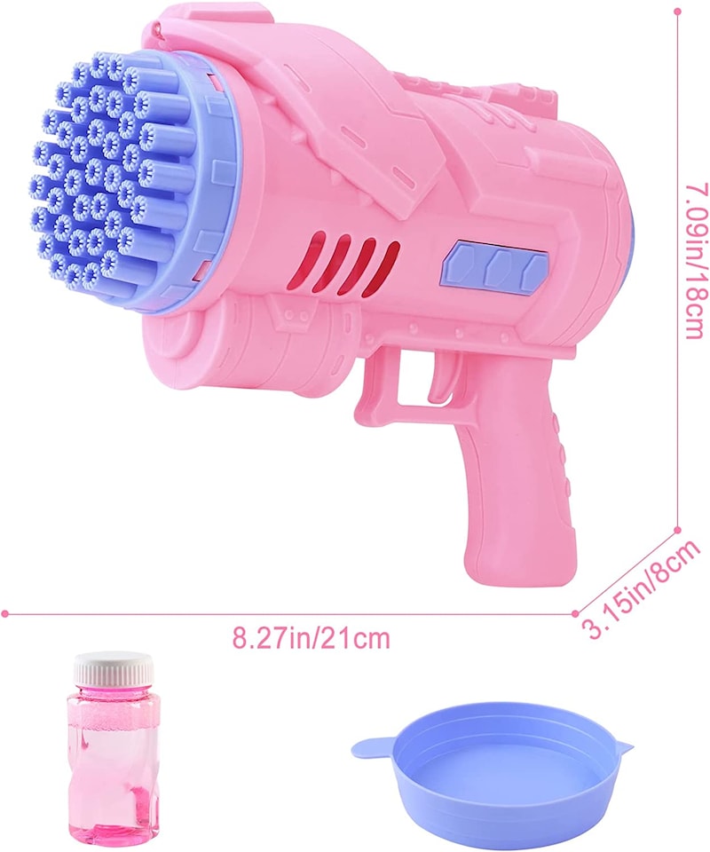 image 1 of 40-Hole Bubble Gun - Automatic Bubble Machine for Kids - LED Light-Up Bubble Blower with Bubble Solution - Outdoor Indoor Toy - Pink