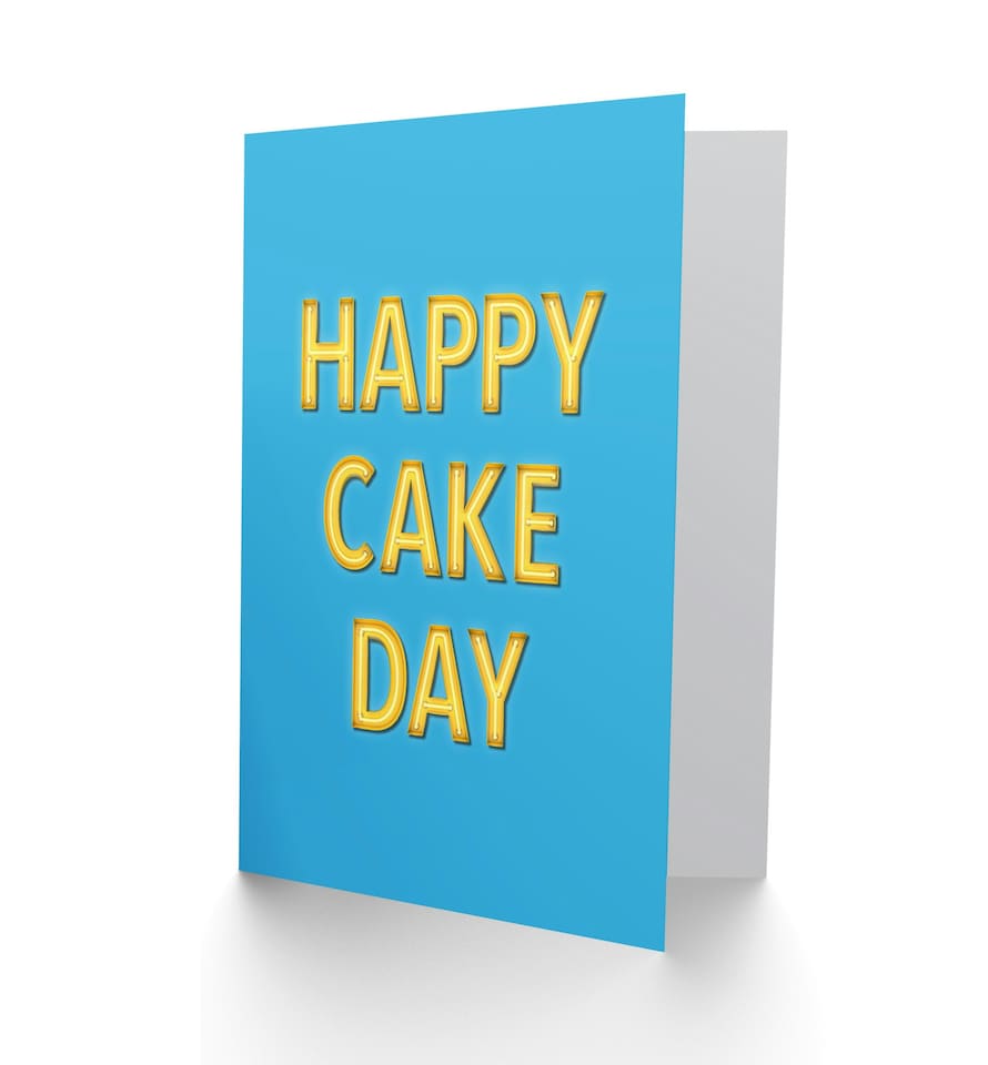 image 1 of Happy Cake Day Retro Yellow Blue Birthday Greeting Card
