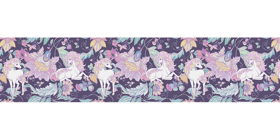 image 1 of Feminine Purple & Pink Cotton 10 Inch Shade with Elegant Unicorns and Green Flowers | Purple