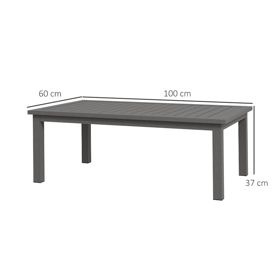 image 1 of Outsunny Aluminium Outdoor Coffee Table, Rectangular Patio Side Table with Slat Tabletop for Indoor, Garden, Balcony, 100cm x 60 cm, Brown