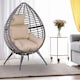 image 7 of Outsunny Garden Egg Chair, Teardrop Outdoor PE Rattan Chair with Full-body Soft Padded Cushion, Grey