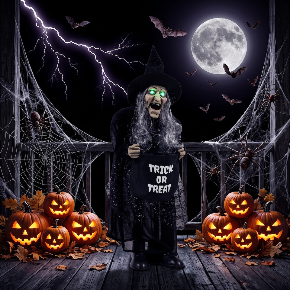 image 1 of HOMCOM 37" Animated Witch Halloween Decoration with Light Up Eyes for Party