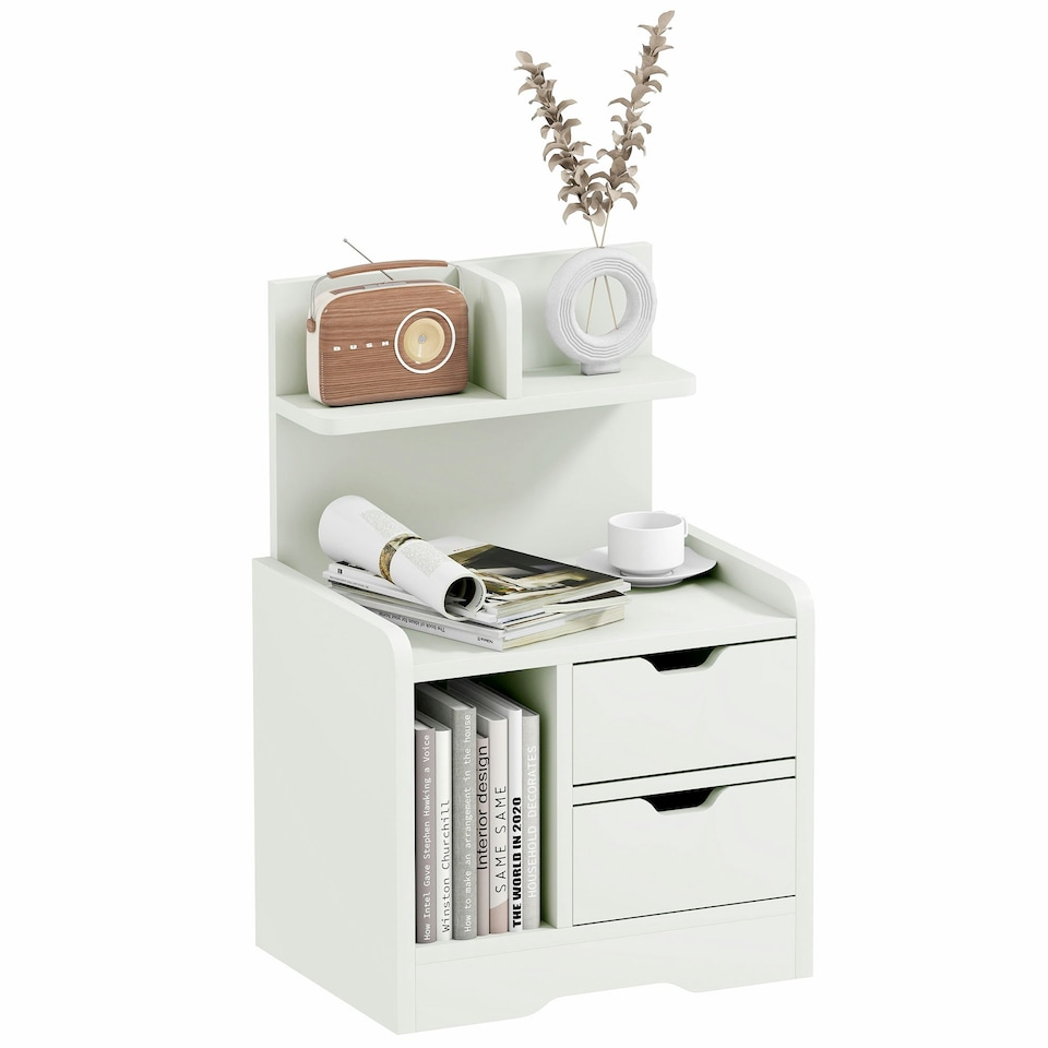 image 1 of HOMCOM Modern Bedside Table w/2 Drawer and Storage Shelves Chest for Bedroom