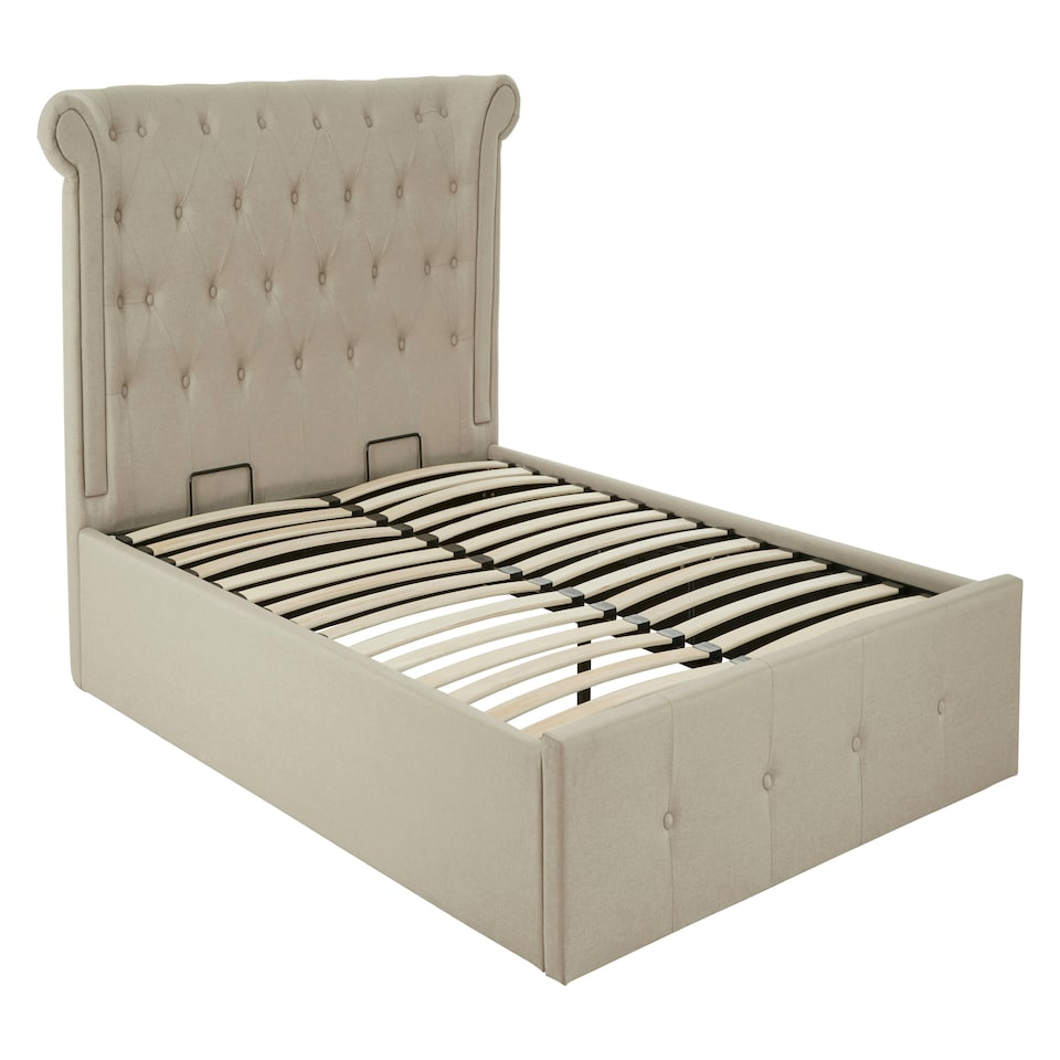 image 1 of Interiors By Premier Elegant Mink Double Ottoman Bed, Contemporary Winged Headboard Bedroom Bed, Ottoman Stud Detailed Bed