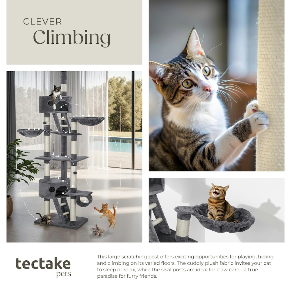 image 1 of Cat Tree Hansi - 243 to 260 cm, sisal cat scratching posts - Grey