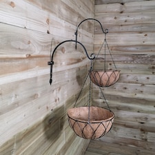 Pack of 2 Tom Chambers Black Lattice Metal Garden Hanging Basket with WaterSave Coco Fibre Liner 35cm - Without Bracket | Black | Black