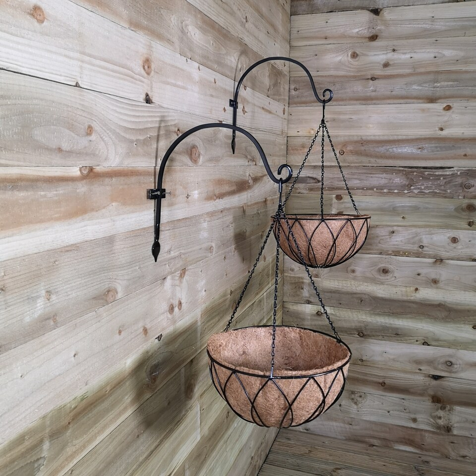 image 1 of Pack of 2 Tom Chambers Black Lattice Metal Garden Hanging Basket with WaterSave Coco Fibre Liner 35cm - Without Bracket | Black | Black