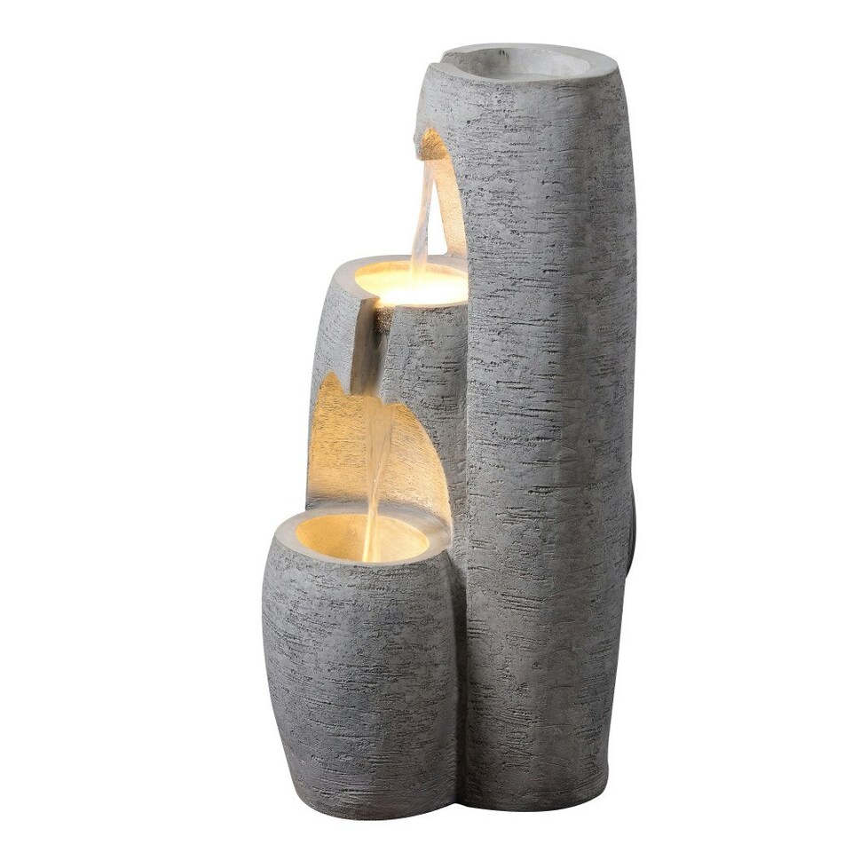 image 1 of Teamson Home Garden Outdoor Water Feature, Modern 3-Tier Cascading Urn Water Fountain, With LED Lights, Grey