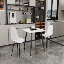Aspen Tapered Legs Square Dining Table and 2 Curve Plastic Seat Chairs with Metal Legs - White/Black - Flat Packed White
