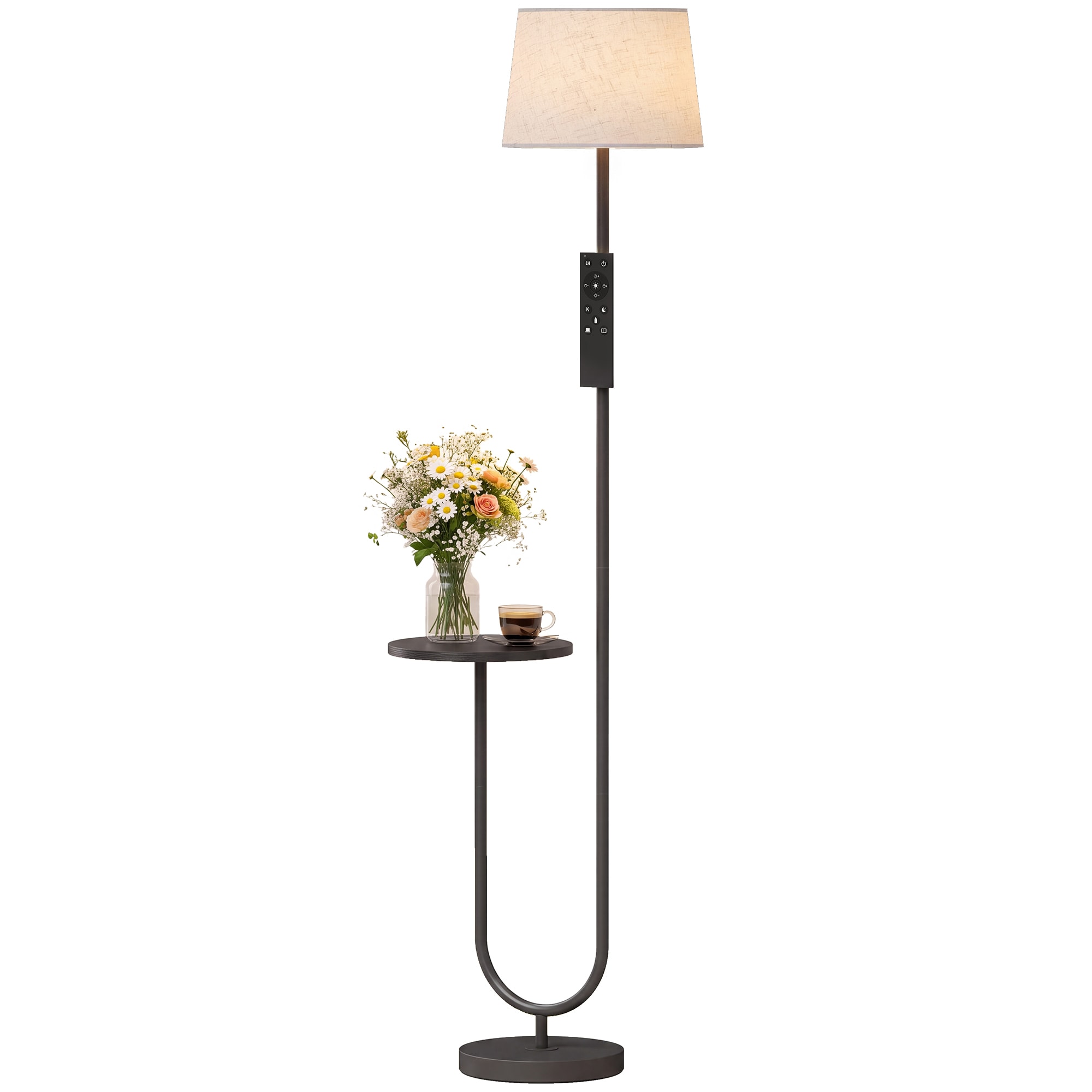 HOMCOM Modern Floor Lamp with Shelf, Dimmable Floor Lamp, Black, Black