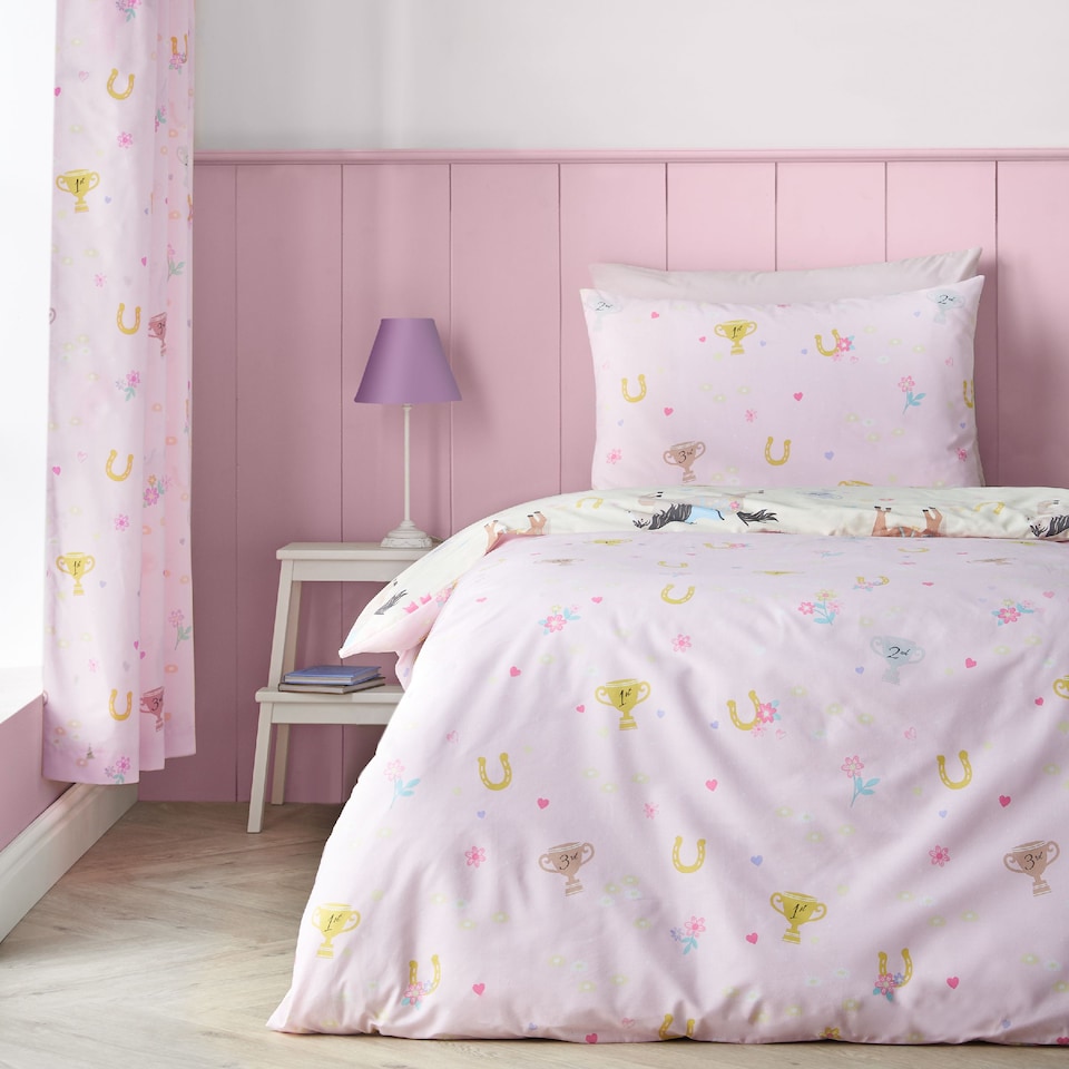 image 1 of Catherine Lansfield Happy Horses Reversible Duvet Cover Set | Cream | Double